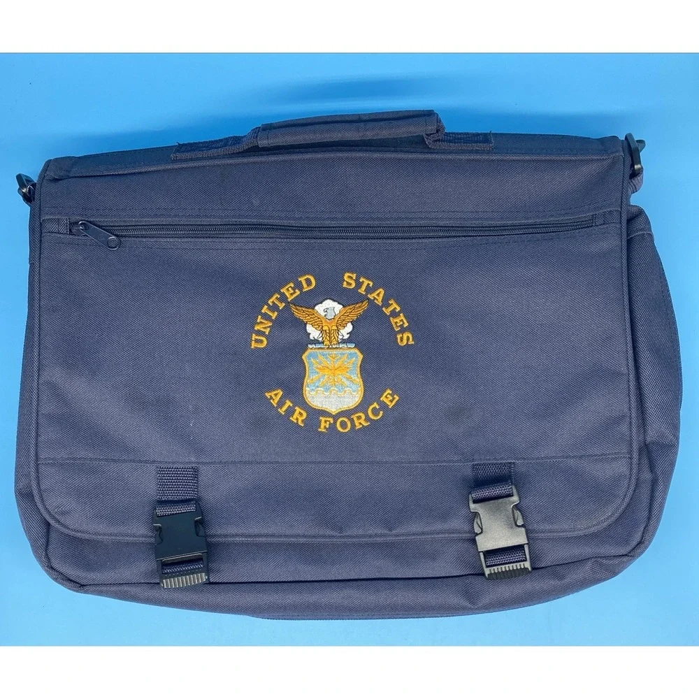 U.S. AIR FORCE Messenger Bag Logo Blue Canvas Laptop Adjustable Strap Expandable